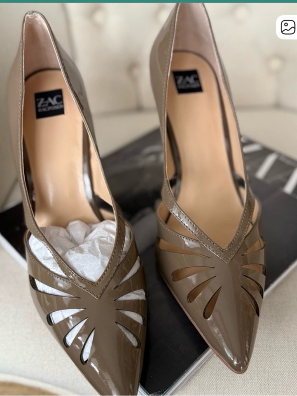 ISO Zac Zac Posen Taupe Patent Pointed-Toe Pumps
